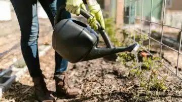 une personne arrosant ses plants avec un arrosoir