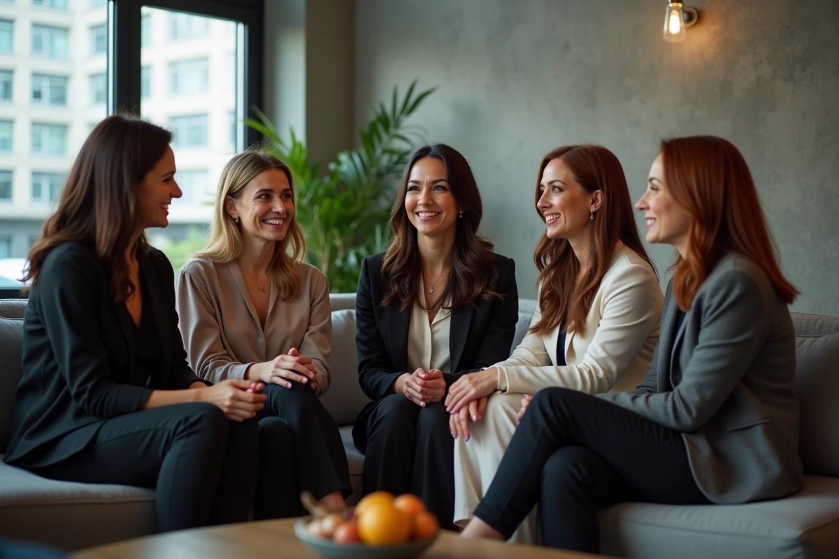 Actrices discutant ensemble dans un lounge moderne