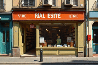 Vitrine d'agence immobiliere vintage des annees 1960 en France