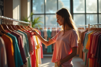 Vitrine d'une boutique mode tendance avec vêtements colorés