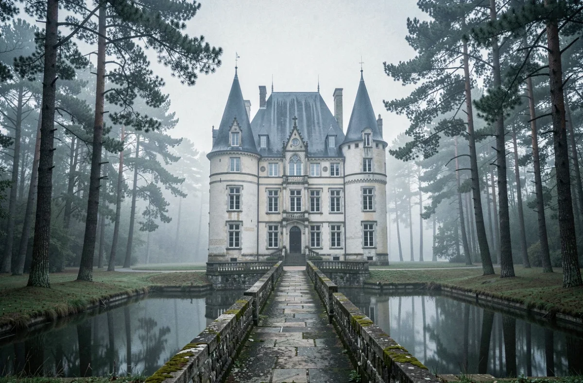 Château de la Chapelle dans les Yvelines avec ses tourelles gothiques et son pont de pierre enjambant les douves