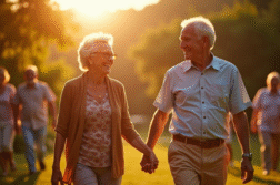 Couple âgé souriant lors d'une fête dans le jardin