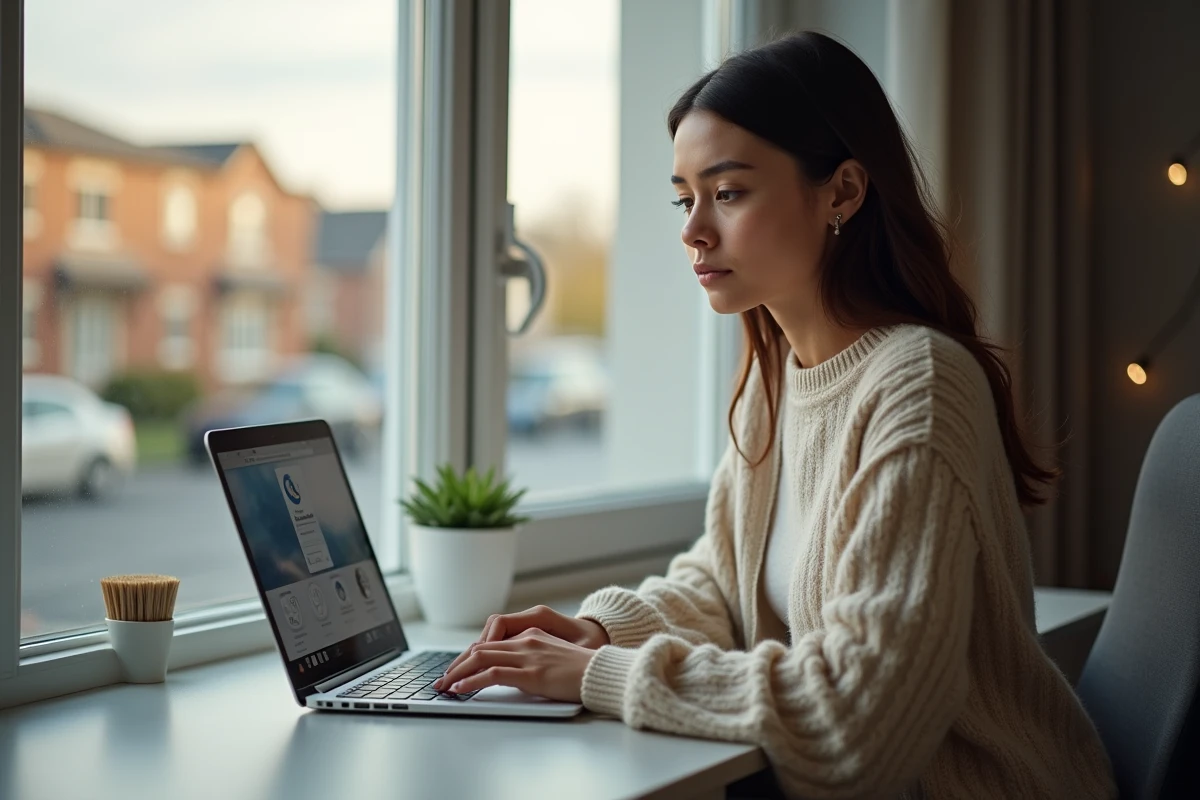 Jeune femme au bureau à domicile regardant son ordinateur