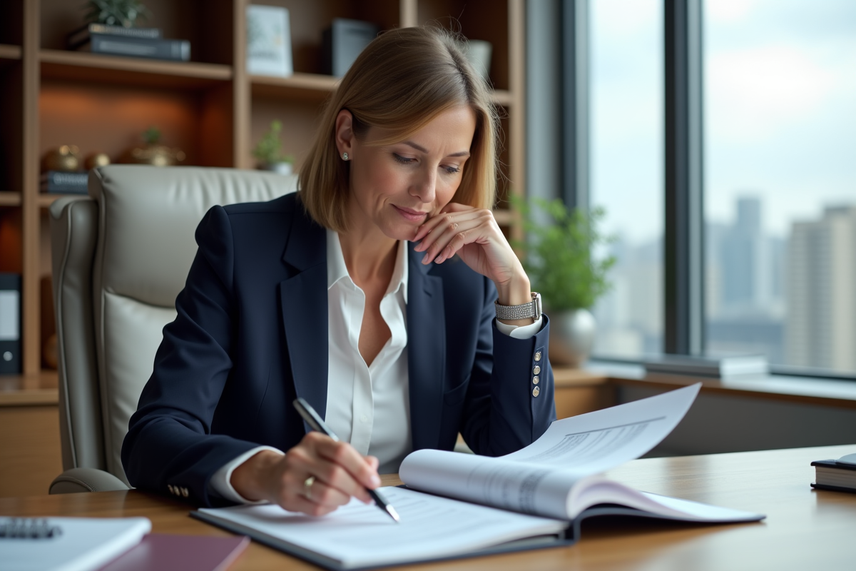 Femme professionnelle en réunion d'investissement immobilier