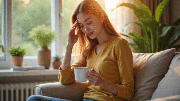 Jeune femme détendue dans un salon lumineux et apaisant
