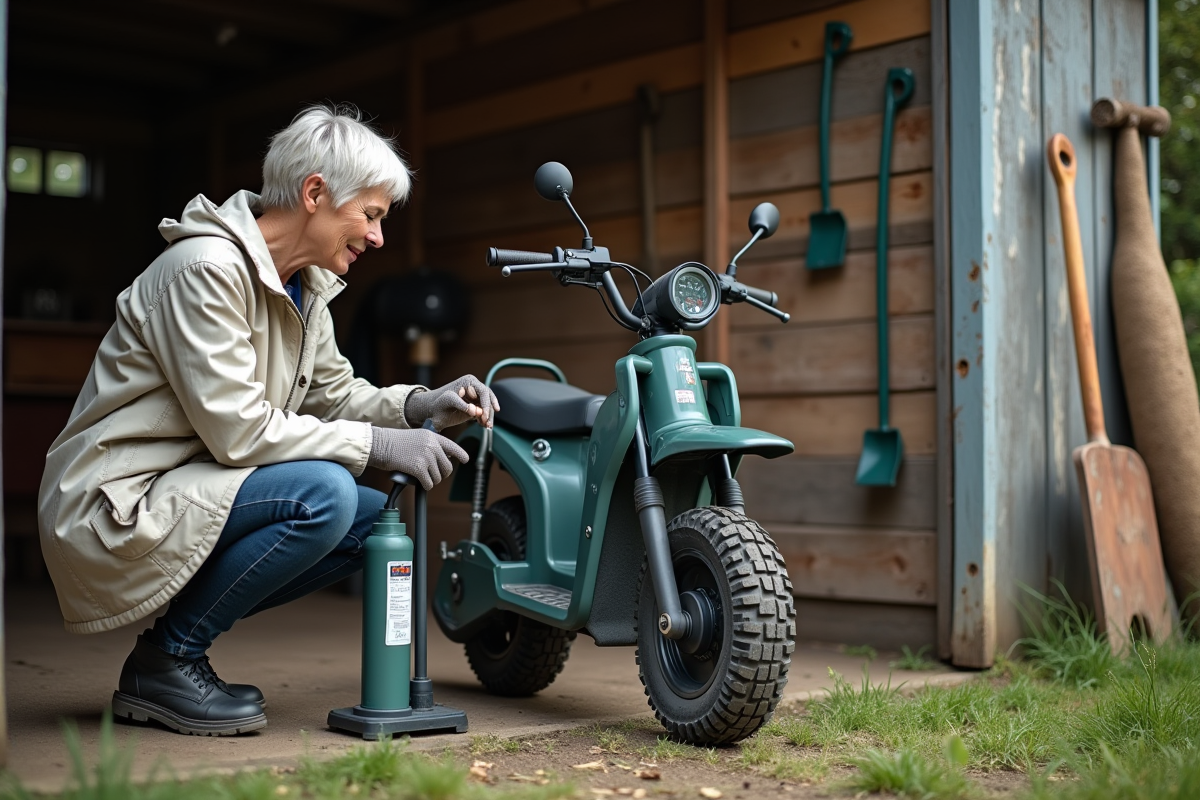 Femme vérifiant la pression du pneu d