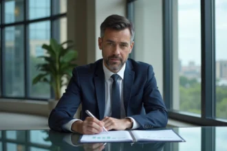 Homme d'affaires en costume dans un bureau moderne