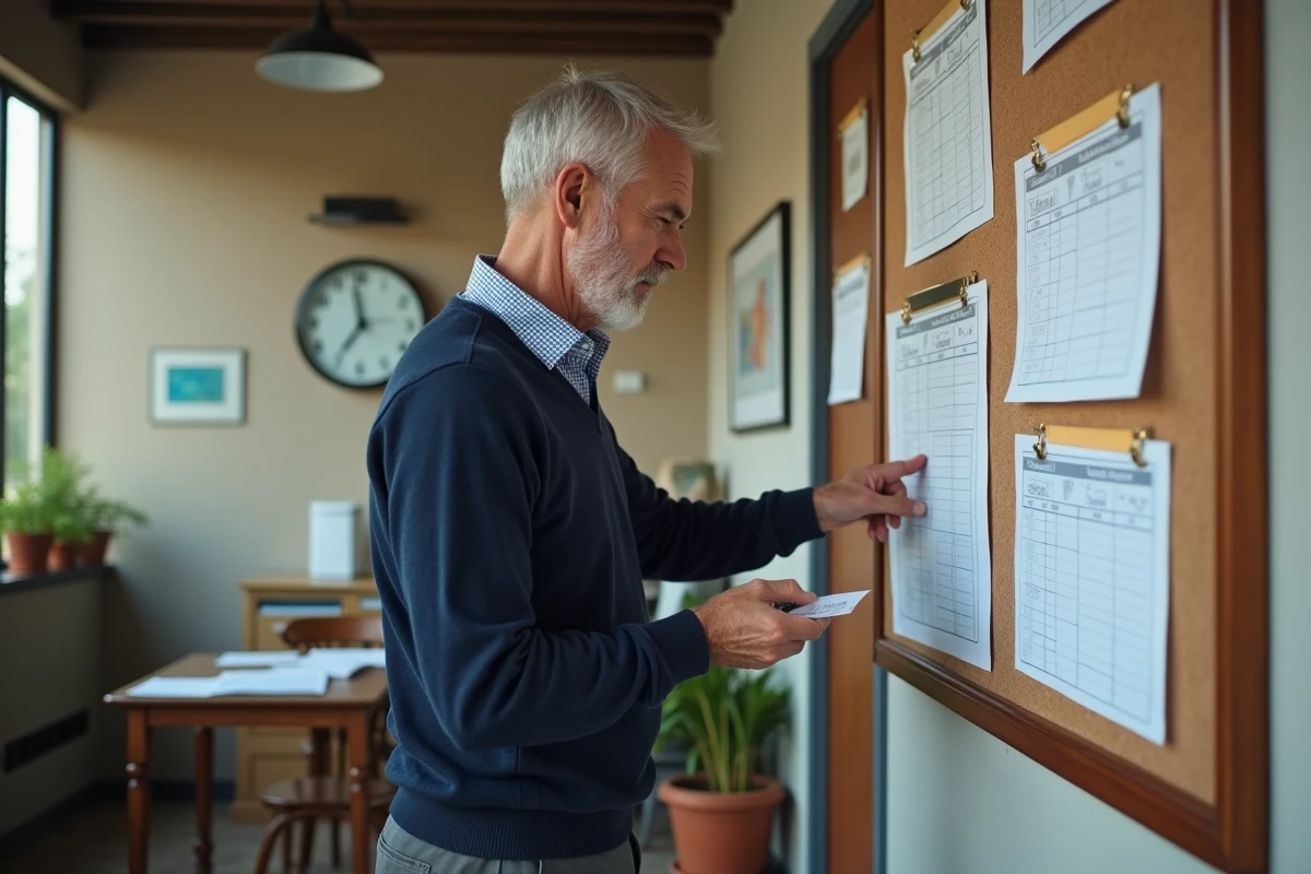 Homme en pause au bureau avec tableau de logs