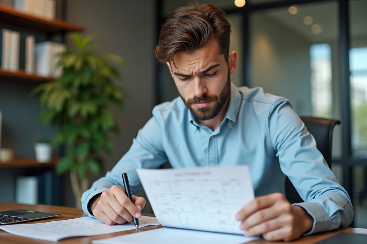 Jeune homme au bureau consulte un calendrier