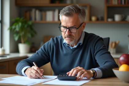 Homme d'âge moyen examinant des documents immobiliers