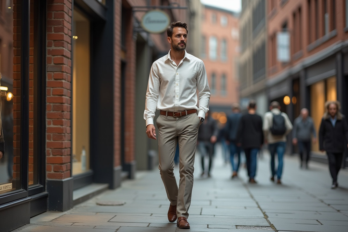 Homme en ville regardant une vitrine de boutique