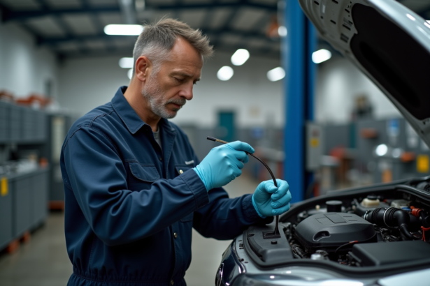 Ingénieur automobile examinant un fil métallique dans un atelier