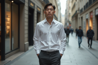 Jeune homme en ville marche confiant style moderne