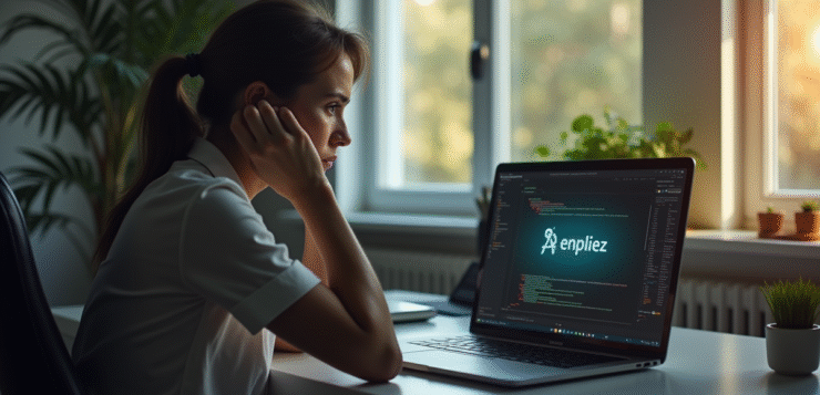 Personne inquiète au bureau regardant un ordinateur avec erreur