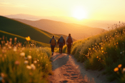 Groupe de randonneurs sur un sentier ensoleille dans la nature