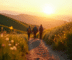 Groupe de randonneurs sur un sentier ensoleille dans la nature