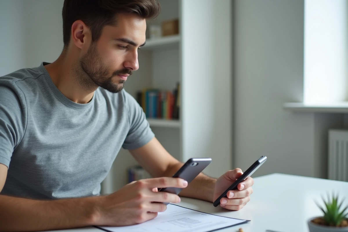 Jeune homme renouvelant sa carte nationale d'identité via smartphone sur le site ANT gouvernement