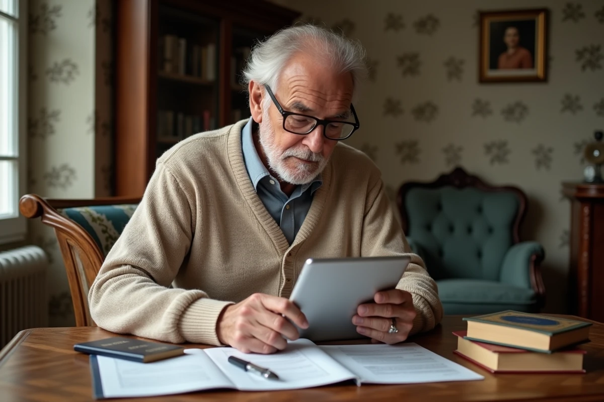 Senior renouvelant son passeport en ligne sur tablette grâce à la démarche dématérialisée ANT