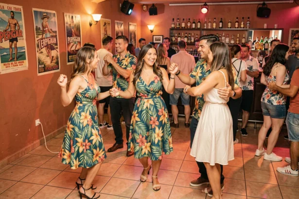 Soirée latina animée dans une discothèque de Perpignan avec des danseurs de salsa en tenue colorée