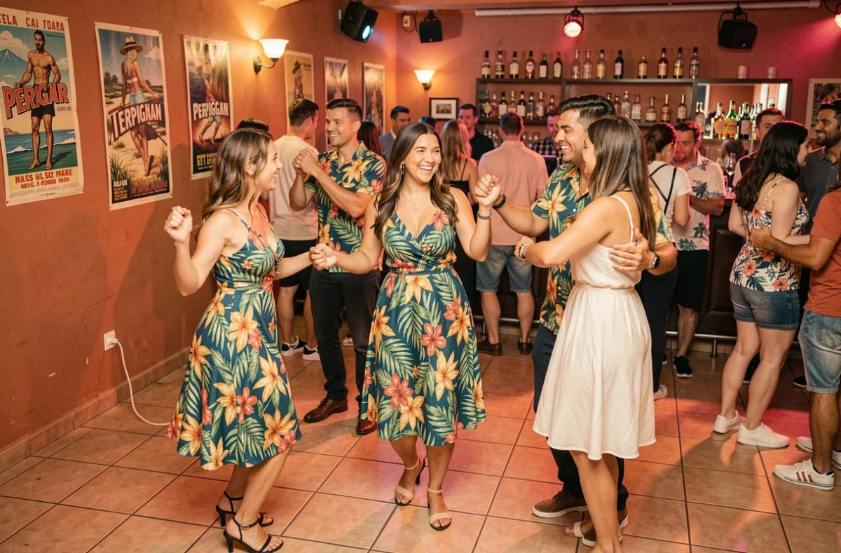 Soirée latina animée dans une discothèque de Perpignan avec des danseurs de salsa en tenue colorée
