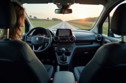 Tableau de bord lumineux et écran tactile dans une Peugeot Partner