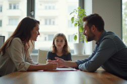 Travailleur social parlant avec un adolescent et parent