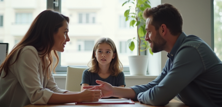 Travailleur social parlant avec un adolescent et parent